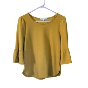 Green Envelope Mustard Yellow Bell Sleeve Blouse M